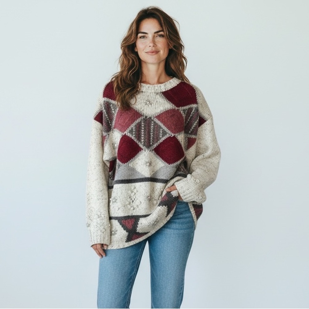 Vtg NWT Gina Peters Wool Blend Patterned Sweater